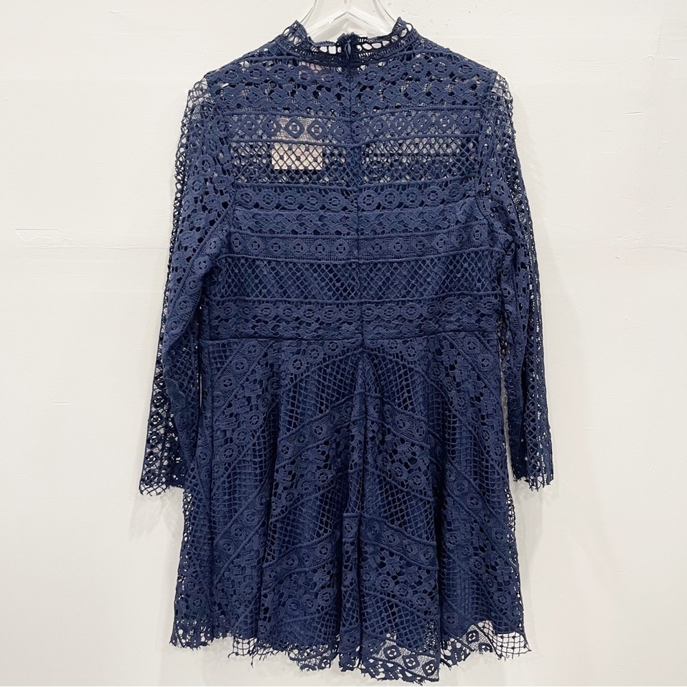 Showpo Hidden Figures Mini Dress in Navy Lace Women’s 14 A-Line High Neck - Picture 4 of 16